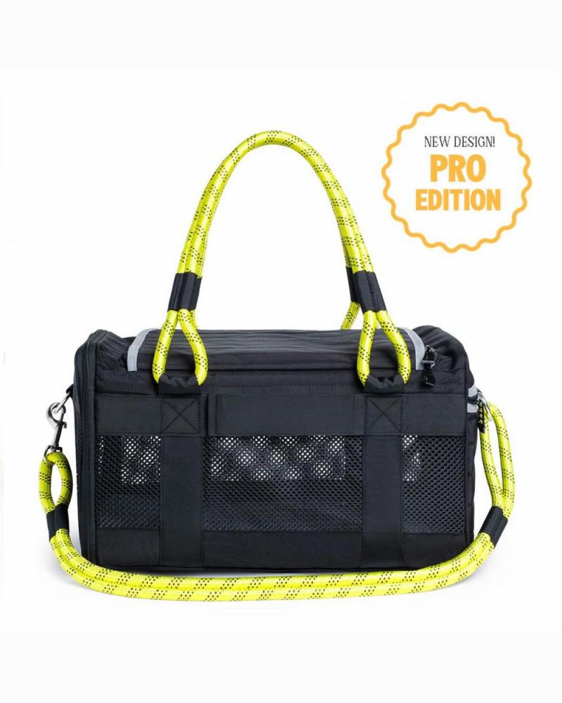 Bags + Carriers |   Out-Of-Offfice Pet Carrier Pro Edition In Black With Neon Yellow Straps Bags + Carriers Bags + Carriers