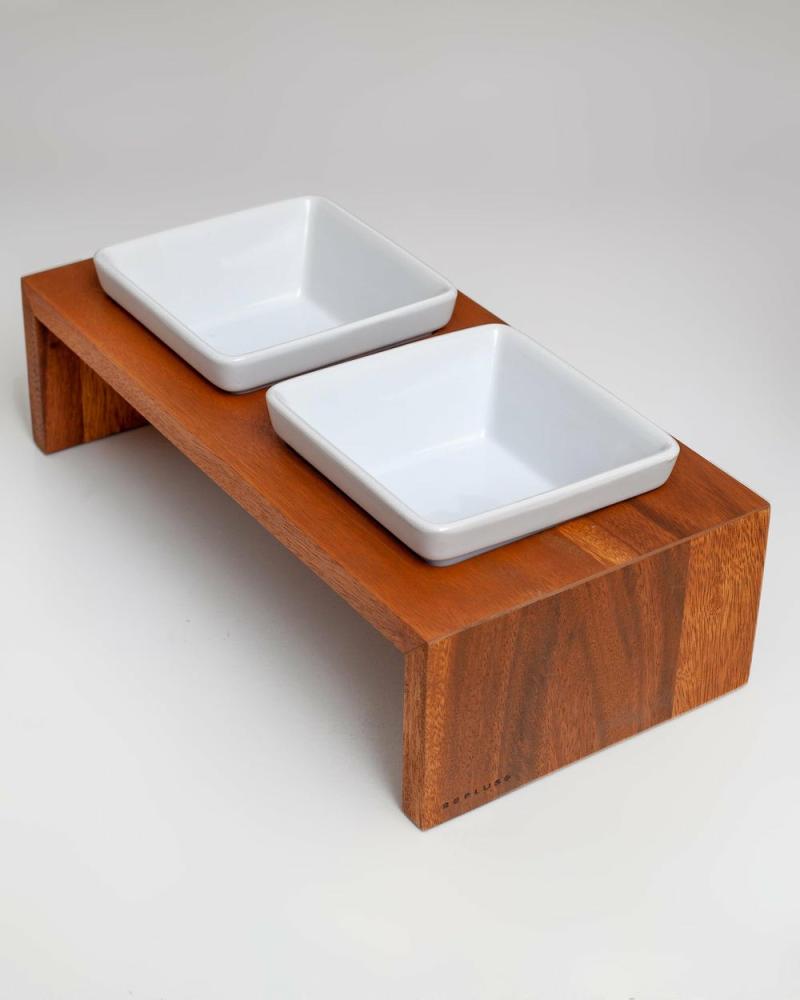 Bowls + Placemats |   Artisan Double Wood Feeder In Bamboo (Drop-Ship) Bowls + Placemats Bowls + Placemats