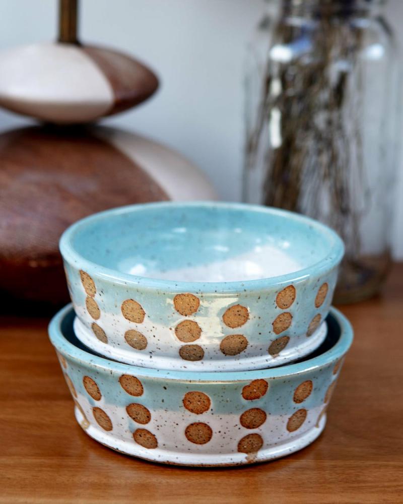 Bowls + Placemats |   Ceramic Spotted Jade Dog Bowl (Made In The Usa) Bowls + Placemats Bowls + Placemats