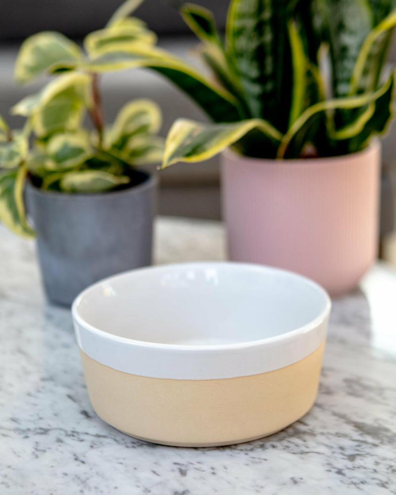 Bowls + Placemats |   Textured Dipper Ceramic Dog Bowl In White Bowls + Placemats Bowls + Placemats