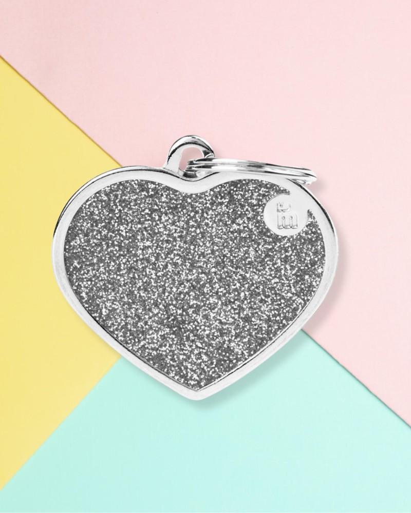 Charms + Tags |   Silver Glitter Heart Custom Pet Id Tag Charms + Tags Charms + Tags