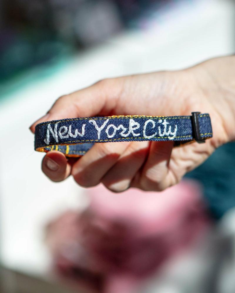 Collars |   Hand Embroidered New York City Dog Collar In Dark Denim (Made In The Usa) Collars Collars