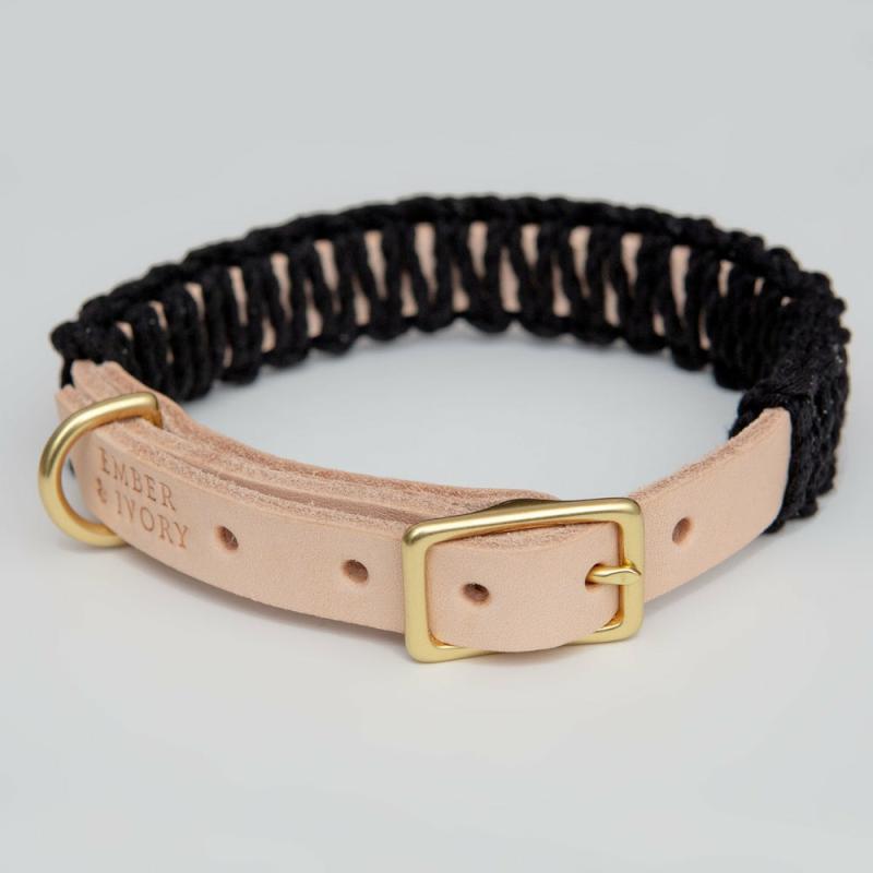 Collars |   Macrame & Leather Dog Collar In Black W/ Natural (Made In The Usa) Collars Collars