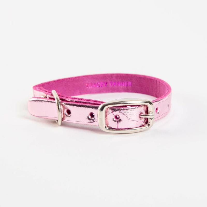 Collars |   The Cleo Leather Tag Collar In Baby Pink Crackle (Dog & Co. Exclusive) Collars Collars