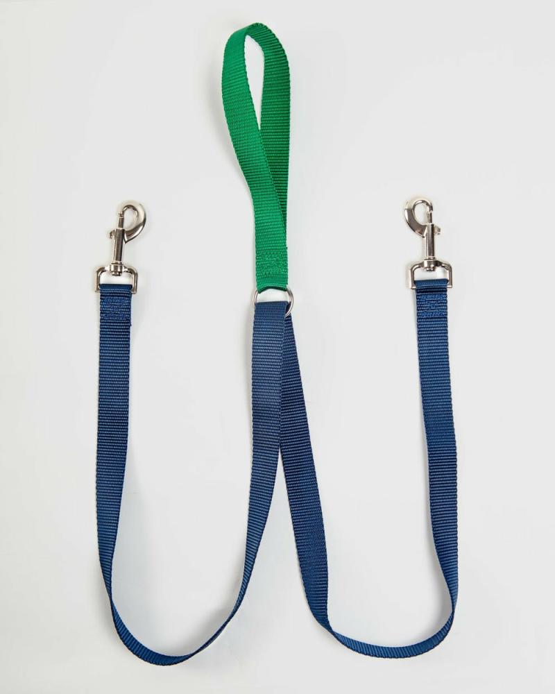 Leads |   Double Clip Training Leash In Hunter Green + Navy (Made In The Usa) Leads Leads