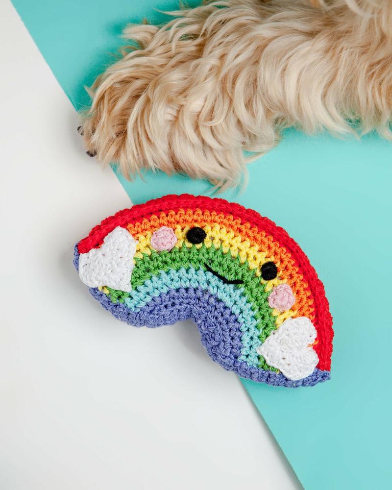 Plush + Squeaky Toys |   Happy Rainbow Organic Knit Dog Toy Play Plush + Squeaky Toys