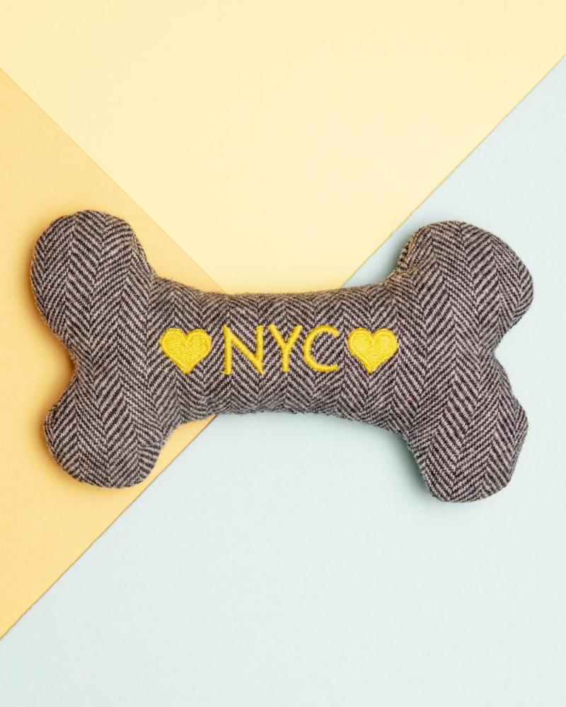 Plush + Squeaky Toys |   “Nyc” Tweed Squeaker Bone Dog Toy (Made In The Usa) Play Plush + Squeaky Toys