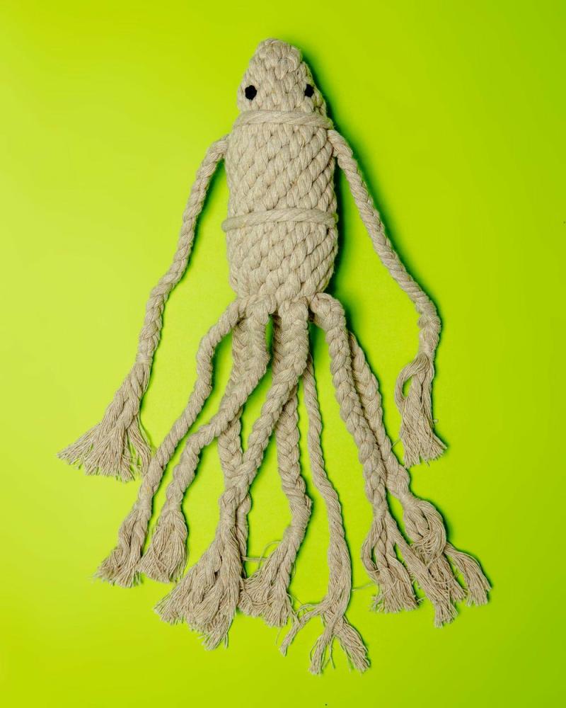 Rope, Rubber + Tough Toys |   Handmade Sustainable Squid Dog Rope Toy Play Rope, Rubber + Tough Toys