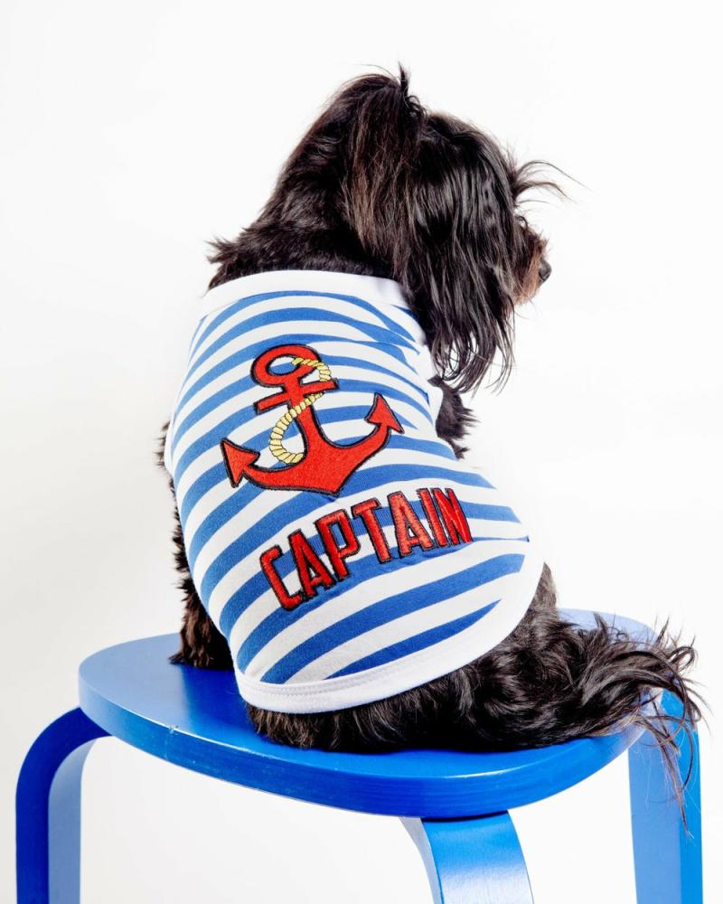 T-Shirts, Sweaters, Fleeces |   Captain Dog Tank Top In Blue & White Stripe T-Shirts, Sweaters, Fleeces T-Shirts, Sweaters, Fleeces