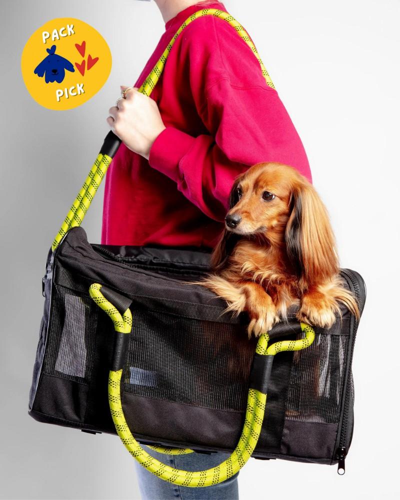 Bags + Carriers |   Out-Of-Office Dog Carrier In Black With Neon Yellow Straps Bags + Carriers Bags + Carriers